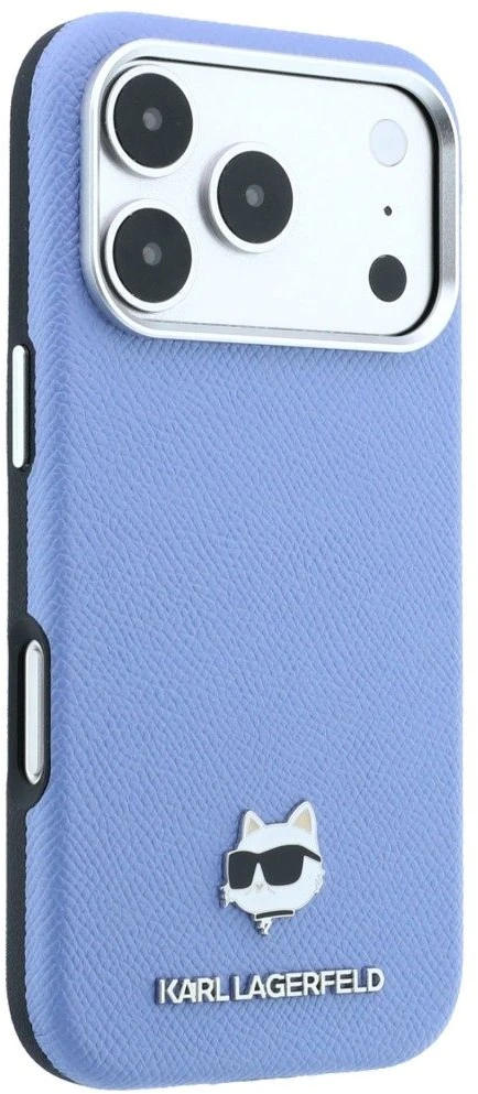 Karl Lagerfeld dėklas, skirtas IPHONE 18 Pro Max / 17 Pro Max, suderinamas su MagSafe (Grained Choupette Head Metal), šviesiai mėlynas