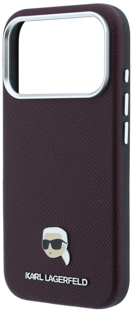 Dėklas Karl Lagerfeld case for IPHONE 18 Pro Max/ 17 Pro Max compatible with MagSafe (Grained Karl Head Metal) burgundy