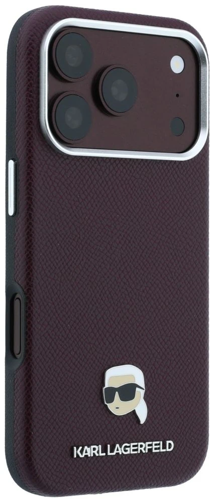Dėklas Karl Lagerfeld case for IPHONE 18 Pro Max/ 17 Pro Max compatible with MagSafe (Grained Karl Head Metal) burgundy