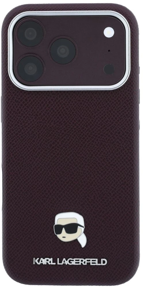 Dėklas Karl Lagerfeld case for IPHONE 18 Pro Max/ 17 Pro Max compatible with MagSafe (Grained Karl Head Metal) burgundy