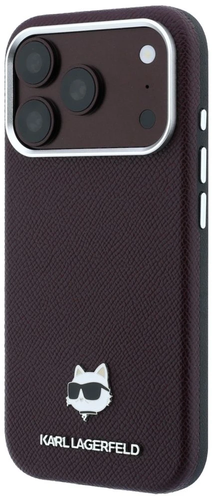 Dėklas Karl Lagerfeld case for IPHONE 18 Pro Max/ 17 Pro Max compatible with MagSafe (Grained Choupette Head Metal) burgund