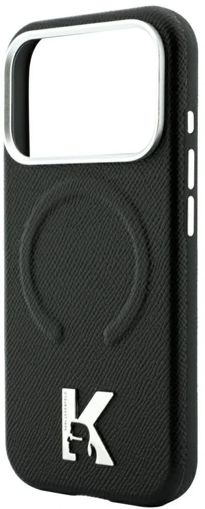 Dėklas Karl Lagerfeld case for IPHONE 18 Pro Max/17 Pro Max compatible with MagSafe (Grained Embossed Ring & Kameo Logo) juodas