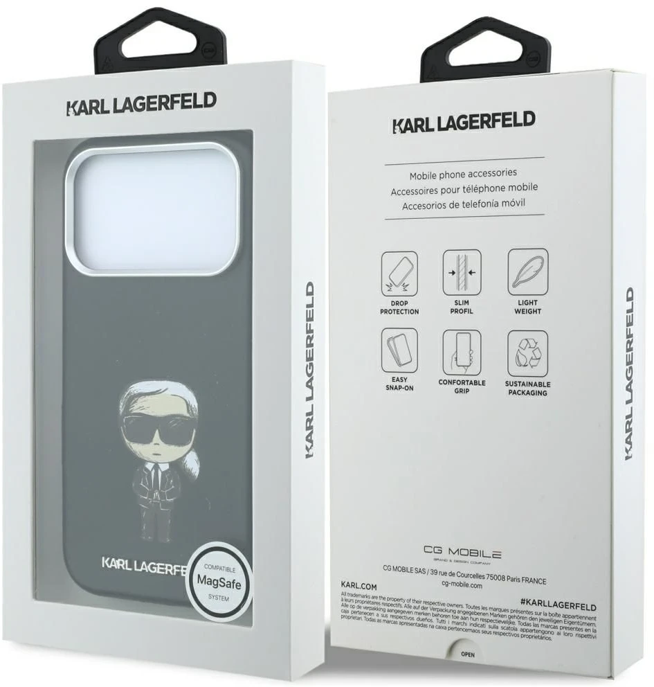 Dėklas Karl Lagerfeld case for IPHONE 18 Pro Max/ 17 Pro Max compatible with MagSafe (Smooth Ikonik Sketch) juodas