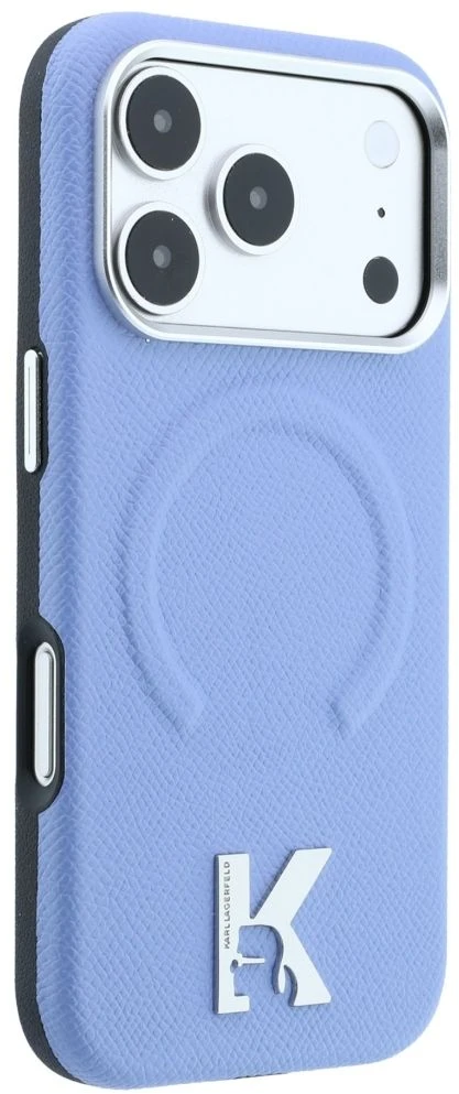 Dėklas Karl Lagerfeld case for IPHONE 18 Pro Max/17 Pro Max compatible with MagSafe (Grained Embossed Ring & Kameo Logo) light mėlynas
