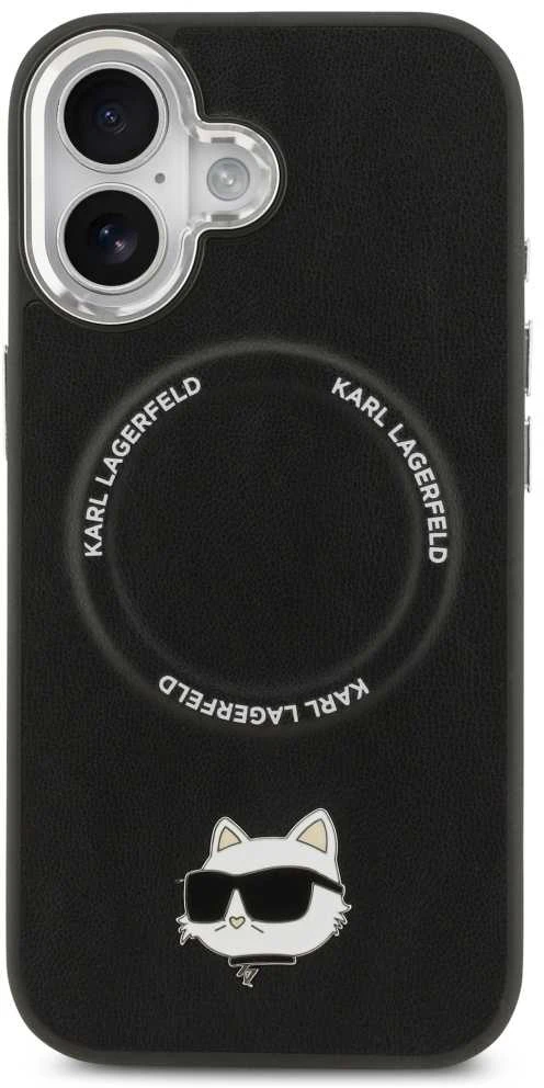 Karl Lagerfeld Choupette Pin MagSafe dėklas skirtas Apple iPhone 17 juodos spalvos