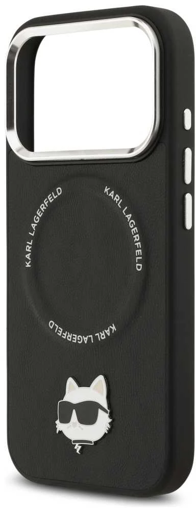 Karl Lagerfeld Choupette Pin MagSafe dėklas skirtas Apple iPhone 17 Pro Max juodos spalvos