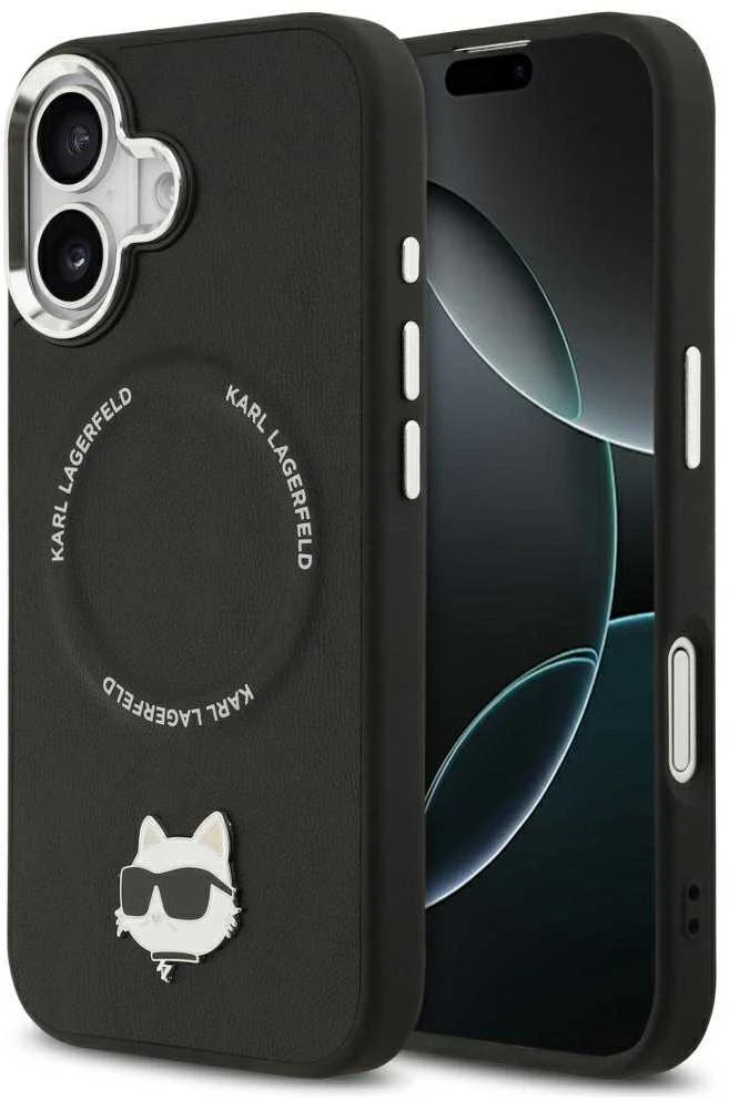 Karl Lagerfeld Choupette Pin MagSafe dėklas skirtas Apple iPhone 17 juodos spalvos