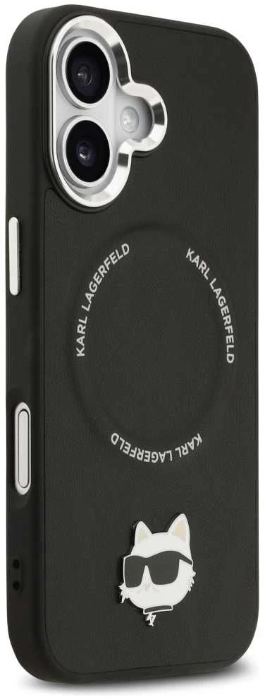 Karl Lagerfeld Choupette Pin MagSafe dėklas skirtas Apple iPhone 17 juodos spalvos