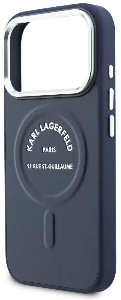 Karl Lagerfeld reljefinis atvirasis žiedas RSG logotipas MagSafe dėklas iPhone 18 Pro / 17 Pro - Mėlyna