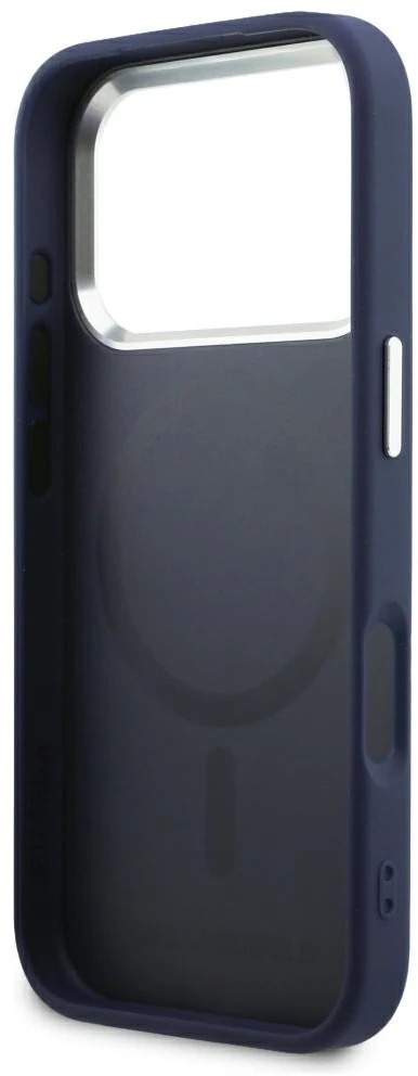 Karl Lagerfeld reljefinis atvirasis žiedas RSG logotipas MagSafe dėklas iPhone 18 Pro / 17 Pro - Mėlyna