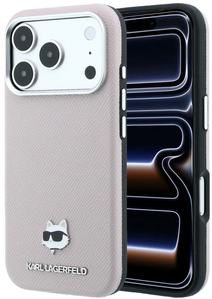 Dėklas Karl Lagerfeld Grained Choupette Head Metal MagSafe Case for iPhone 17 Pro / 18 Pro - Rožinė