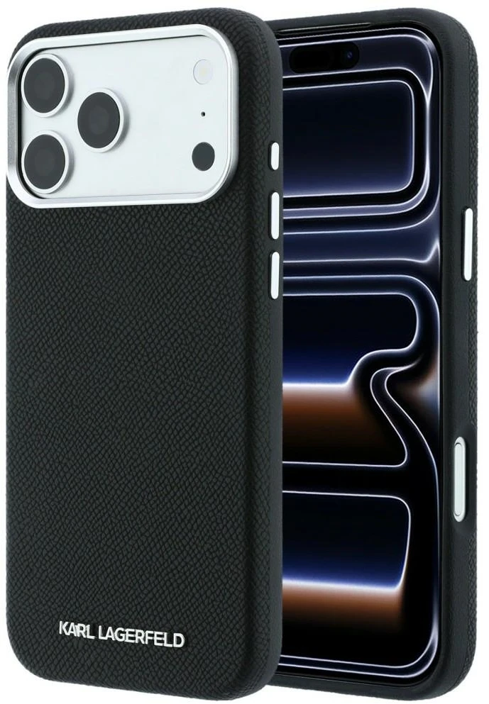 Dėklas Karl Lagerfeld Grained Elongated Logo MagSafe Case for iPhone 17 Pro Max / 18 Pro Max – Juoda