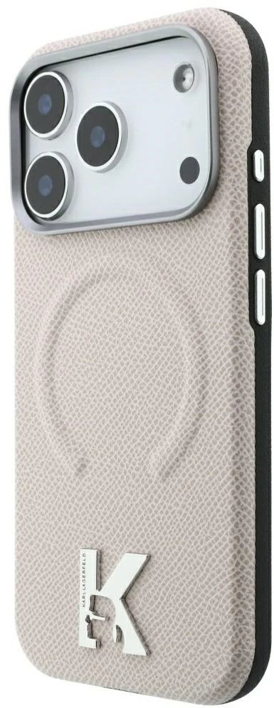 Karl Lagerfeld grūdėtos faktūros reljefinis žiedas ir Kameo logotipas MagSafe dėklas iPhone 18 Pro Max / 17 Pro Max - rusvai gelsvas