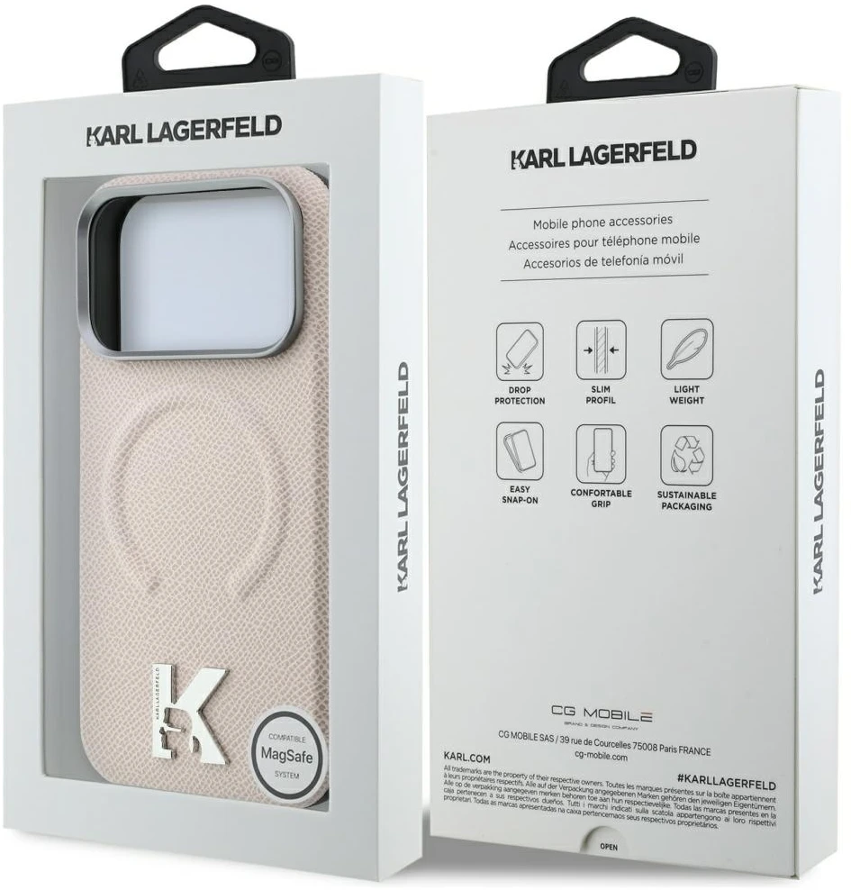 Dėklas Karl Lagerfeld Grained Embossed Ring & Kameo Logo MagSafe Case for iPhone 18 Pro / 17 Pro - rusvai gelsvas