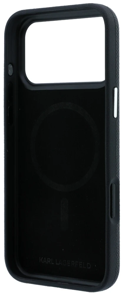 Dėklas Karl Lagerfeld Grained Karl Head Metal MagSafe Case for iPhone 18 Pro / 17 Pro - Juodas