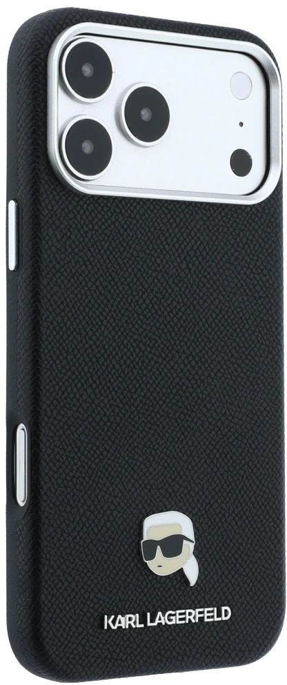 Dėklas Karl Lagerfeld Grained Karl Head Metal MagSafe Case for iPhone 18 Pro / 17 Pro - Juodas