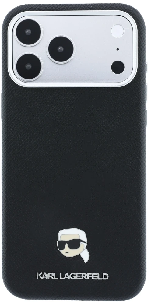 Dėklas Karl Lagerfeld Grained Karl Head Metal MagSafe Case for iPhone 18 Pro / 17 Pro - Juodas