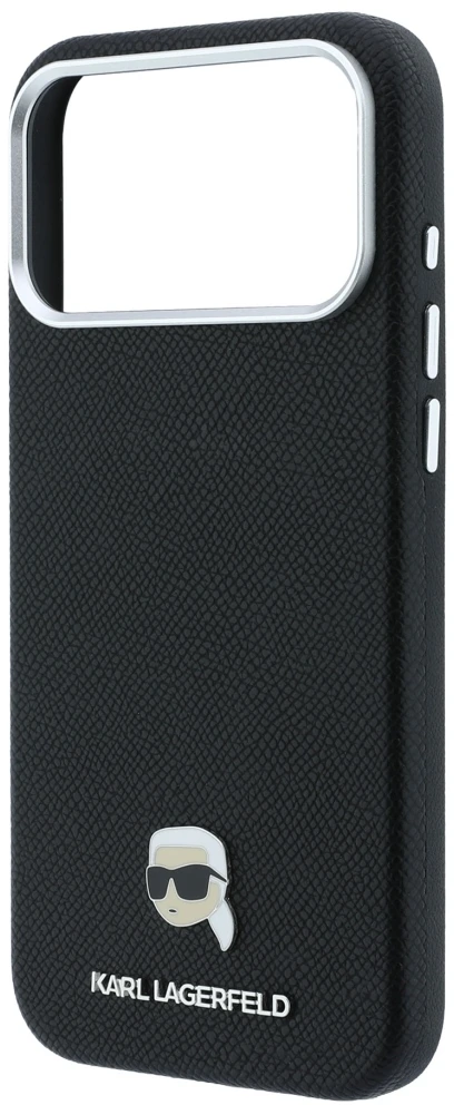 Dėklas Karl Lagerfeld Grained Karl Head Metal MagSafe Case for iPhone 18 Pro / 17 Pro - Juodas