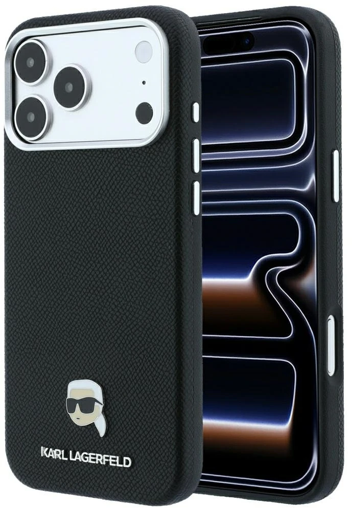 Dėklas Karl Lagerfeld Grained Karl Head Metal MagSafe Case for iPhone 18 Pro / 17 Pro - Juodas