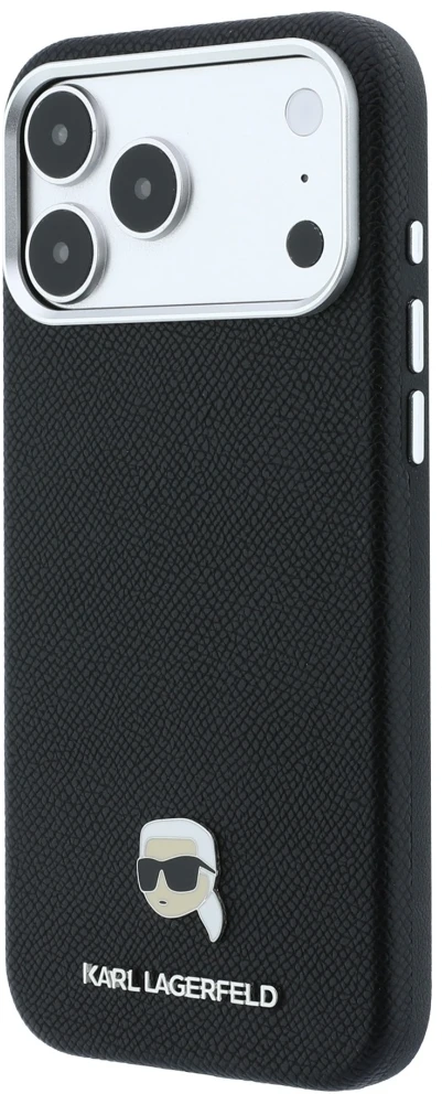 Dėklas Karl Lagerfeld Grained Karl Head Metal MagSafe Case for iPhone 18 Pro / 17 Pro - Juodas
