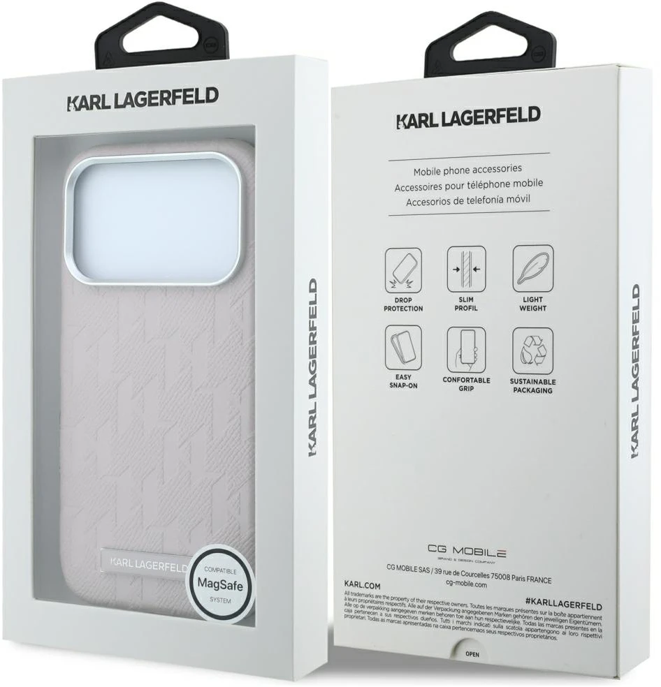 Dėklas Karl Lagerfeld Grained Mono Resin Logo MagSafe Case for iPhone 17 Pro / 18 Pro - Rožinė