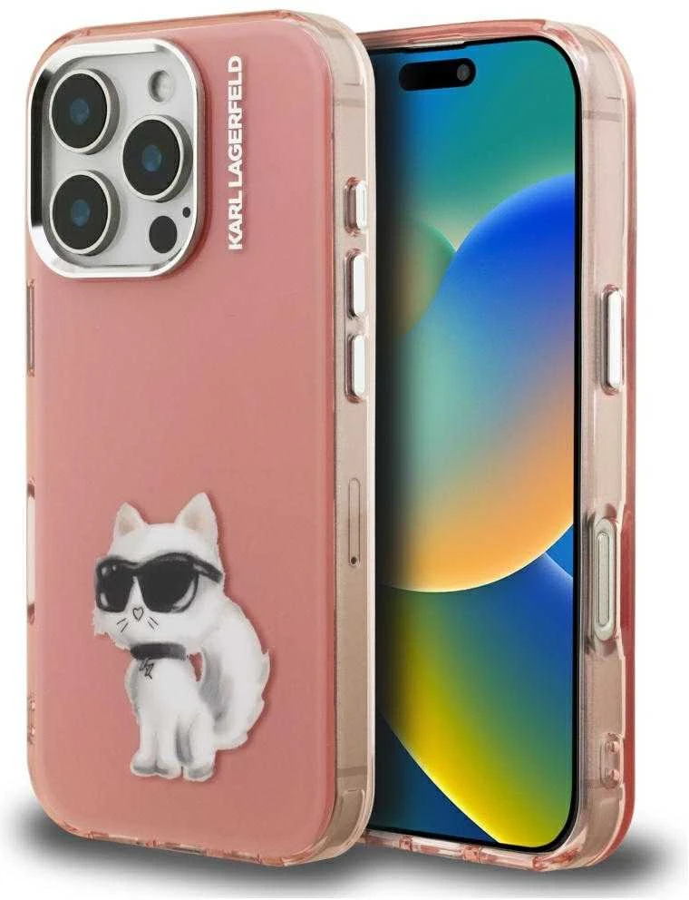 Dėklas Karl Lagerfeld IML Aquarelle Choupette & Logo iPhone 16 Pro Case - Rožinė