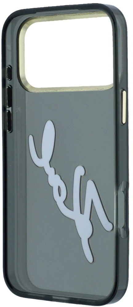 Karl Lagerfeld IML didelio parašo dervos ir metalo rėmelio dėklas iPhone 18 Pro / 17 Pro - Juodas