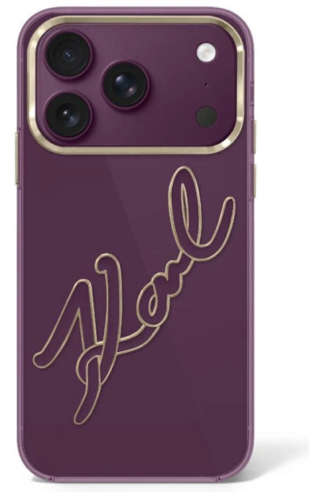 Dėklas Karl Lagerfeld IML Big Signature Resin Metal Frame Case for iPhone 17 Pro Max / 18 Pro Max - Burgundy