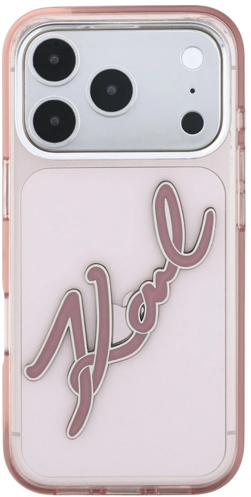 Karl Lagerfeld IML didelio parašo dervos ir metalo rėmo dėklas iPhone 18 Pro Max / 17 Pro Max - Rožinė