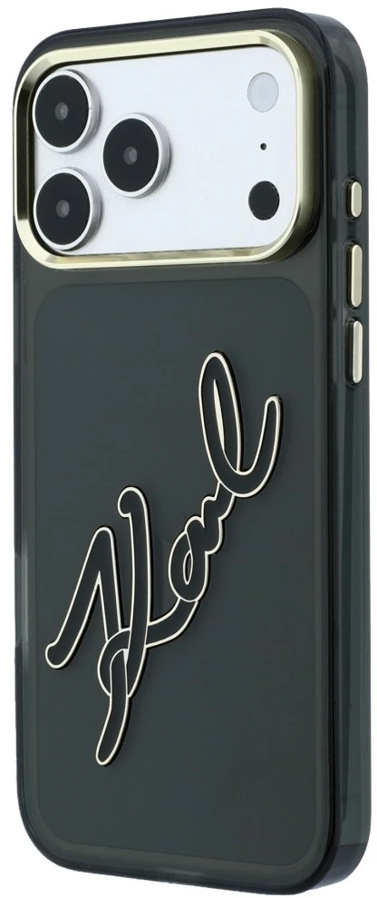 Karl Lagerfeld IML didelio parašo dervos ir metalo rėmelio dėklas iPhone 18 Pro / 17 Pro - Juodas