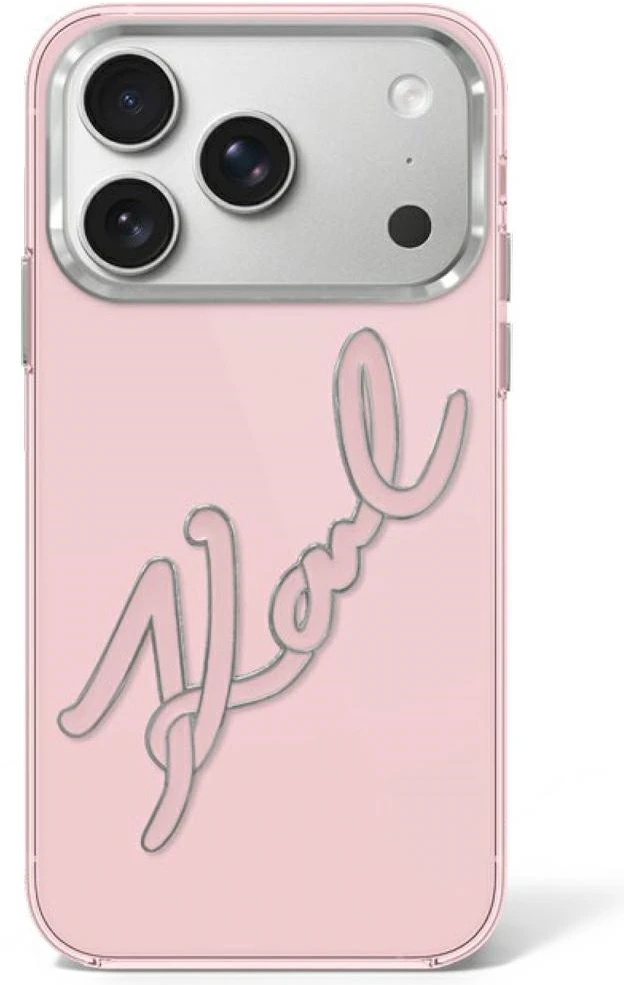 Dėklas Karl Lagerfeld IML Big Signature Resin Metal Frame Case for iPhone 17 Pro / 18 Pro - Rožinė