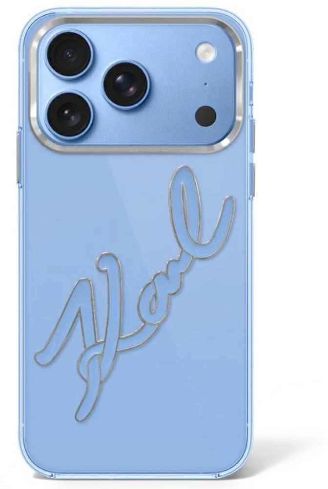 Dėklas Karl Lagerfeld IML Big Signature Resin Metal Frame Case for iPhone 17 Pro Max / 18 Pro Max - Mėlyna