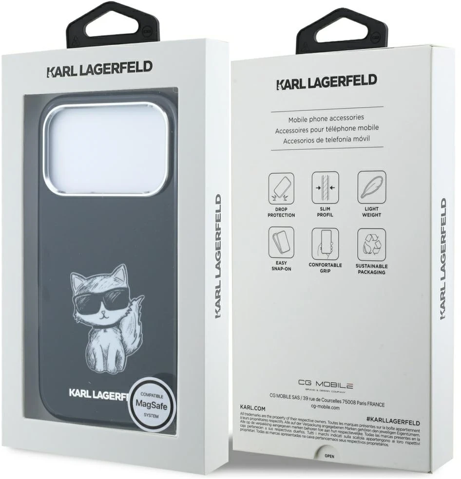 Dėklas Karl Lagerfeld IML Choupette Body Sketch Print MagSafe Case for iPhone 17 Pro Max / 18 Pro Max - Juodas