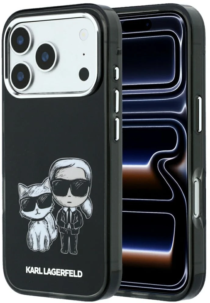 Dėklas Karl Lagerfeld IML Karl&Choupette Bodies Sketch Print MagSafe Case, skirtas iPhone 17 Pro Max / 18 Pro Max – Juodas