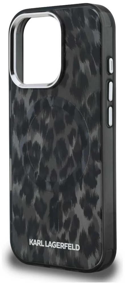 Karl Lagerfeld IML Leopard Modelio MagSafe dėklas iPhone 16 Pro - Juodas