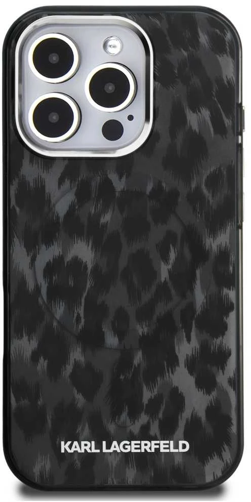 Karl Lagerfeld IML Leopard Modelio MagSafe dėklas iPhone 16 Pro - Juodas