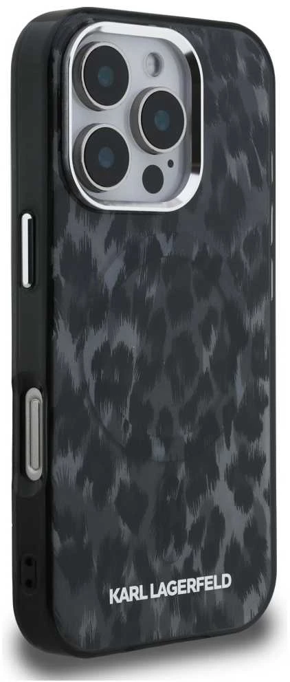 Karl Lagerfeld IML Leopard Modelio MagSafe dėklas iPhone 16 Pro - Juodas