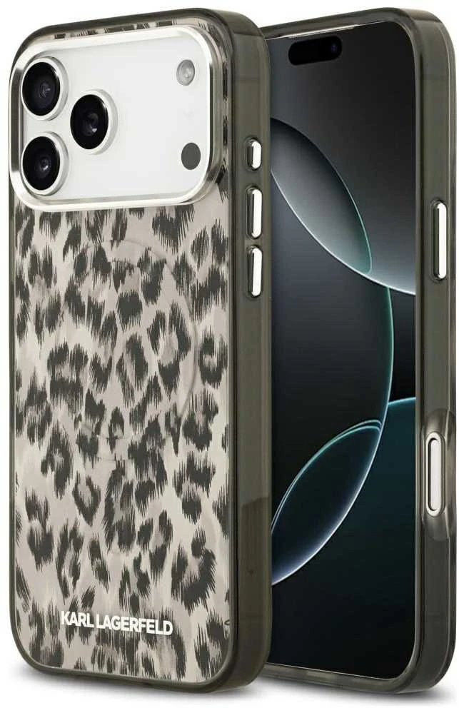 Karl Lagerfeld IML Leopard Pattern MagSafe dėklas skirtas Apple iPhone 17 Pro Max rudos spalvos