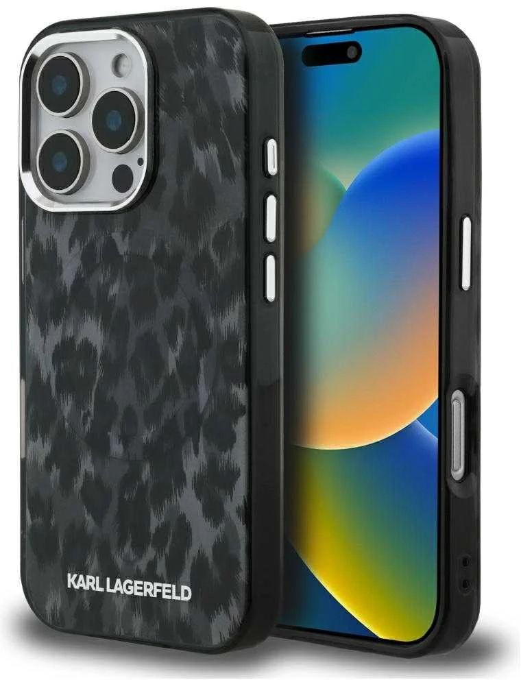Karl Lagerfeld IML Leopard Modelio MagSafe dėklas iPhone 16 Pro - Juodas