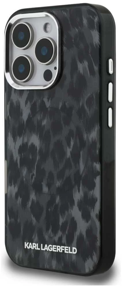 Karl Lagerfeld IML Leopard Modelio MagSafe dėklas iPhone 16 Pro - Juodas