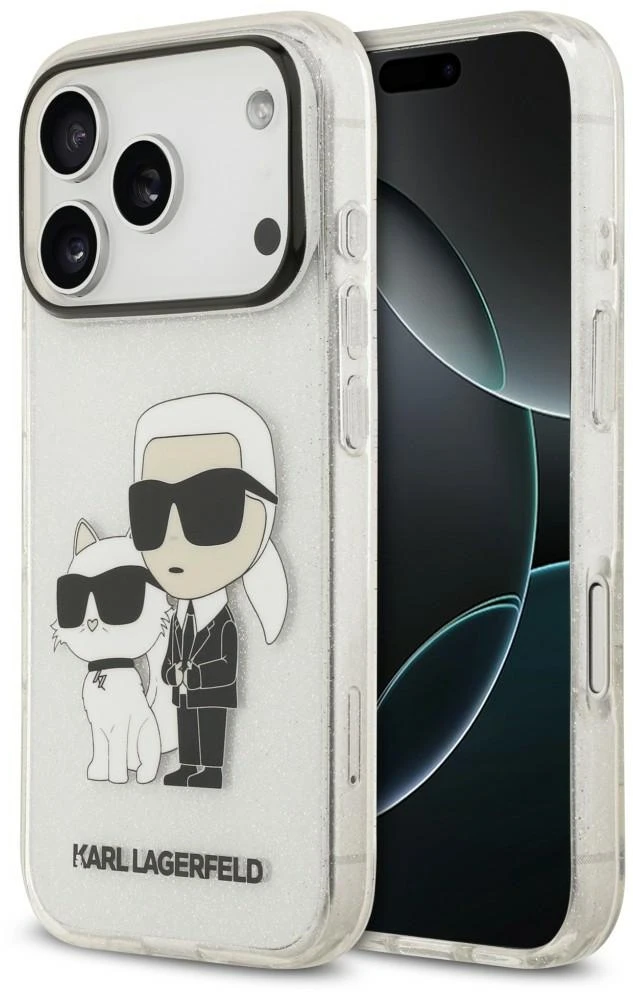 Karl Lagerfeld IML NFT Glitter Karl&Choupette dėklas iPhone 18 Pro Max / 17 Pro Max - Permatomas