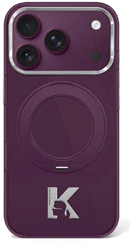 Karl Lagerfeld IML Ring Stand 360 Kameo Metal MagSafe dėklas, skirtas iPhone 17 Pro / 18 Pro - bordo