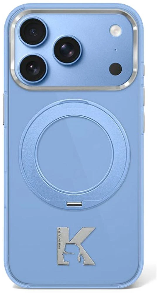 Dėklas Karl Lagerfeld IML Ring Stand 360 Kameo Metal MagSafe Case for iPhone 17 Pro Max / 18 Pro Max - Mėlyna