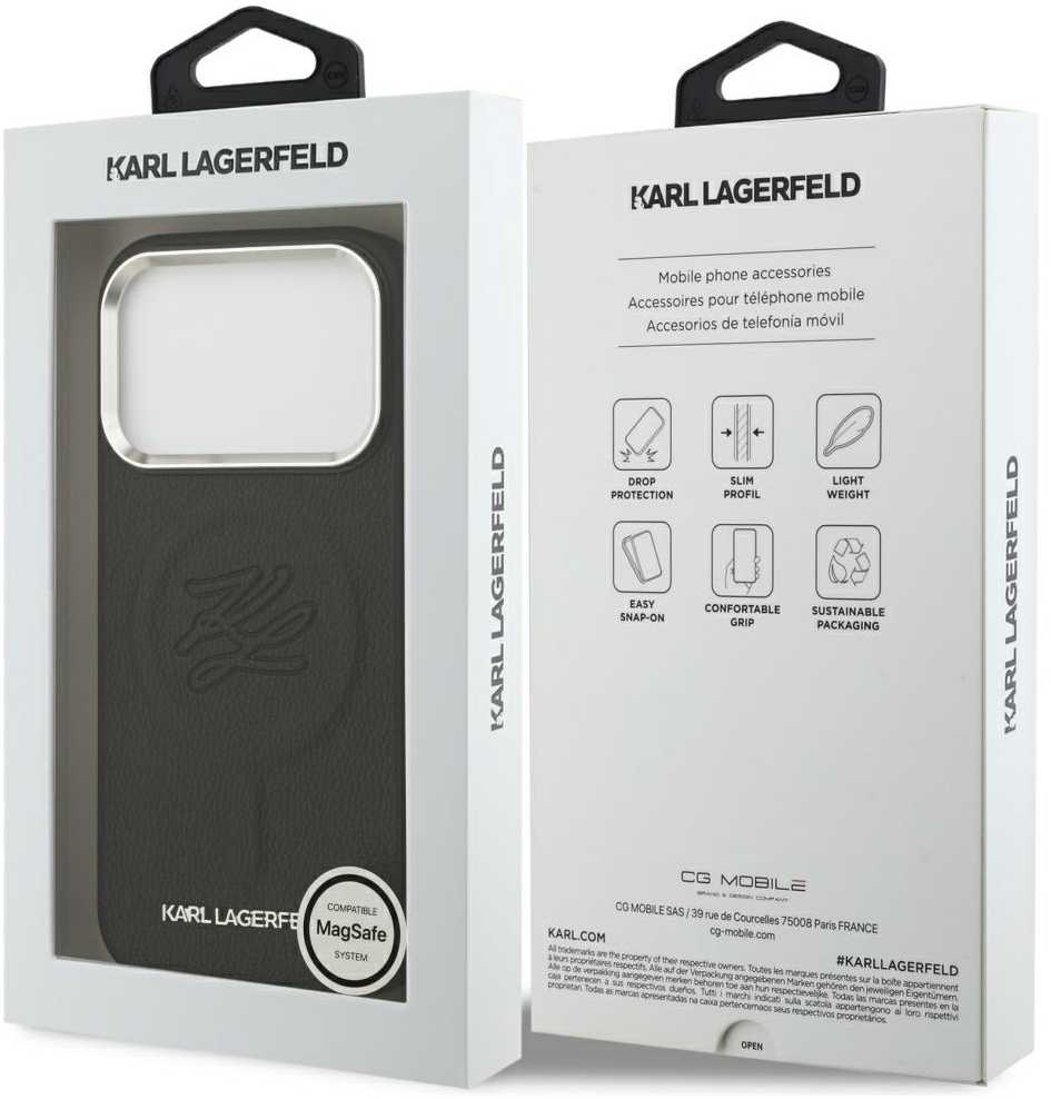 Karl Lagerfeld Initial & Metal Logo MagSafe - dėklas skirtas Apple iPhone 17 Pro juodas