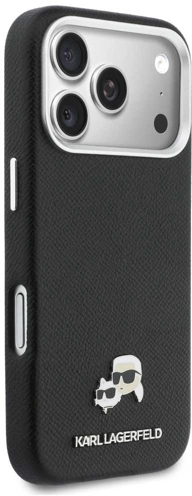„Karl Lagerfeld Karl & Choupette Head Pins Saffiano MagSafe“ dėklas, skirtas „iPhone 17 Pro“ – Juodas