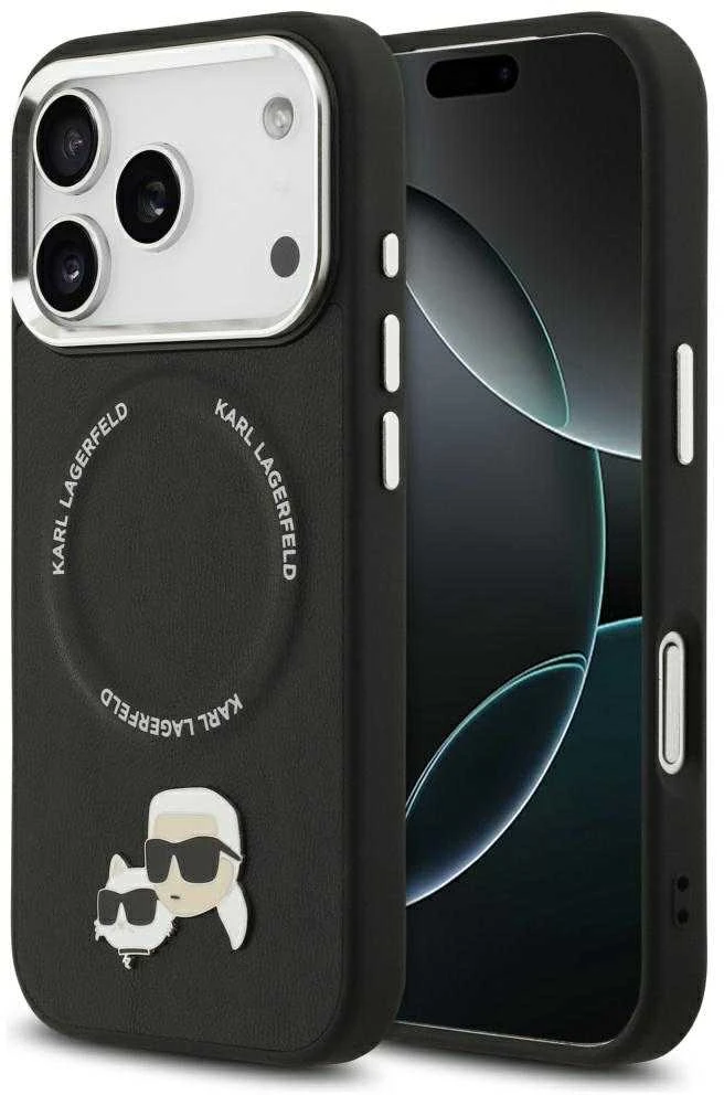 Karl Lagerfeld Karl & Choupette Pins MagSafe dėklas skirtas iPhone 17 Pro Max juodos spalvos