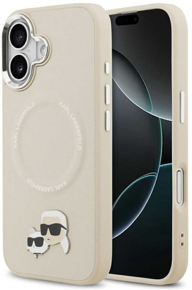 Karl Lagerfeld Karl & Choupette Pins MagSafe dėklas skirtas Apple iPhone 17 rusvai gelsvas