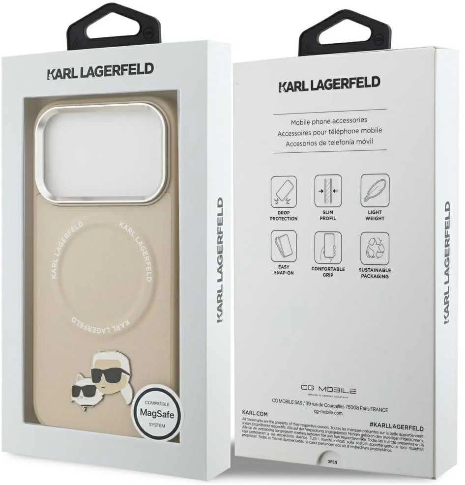 Karl Lagerfeld Karl & Choupette Pins MagSafe dėklas skirtas Apple iPhone 17 Pro rusvai gelsvas