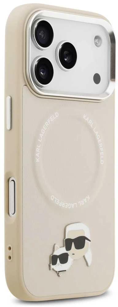 Karl Lagerfeld Karl & Choupette Pins MagSafe dėklas skirtas Apple iPhone 17 Pro rusvai gelsvas