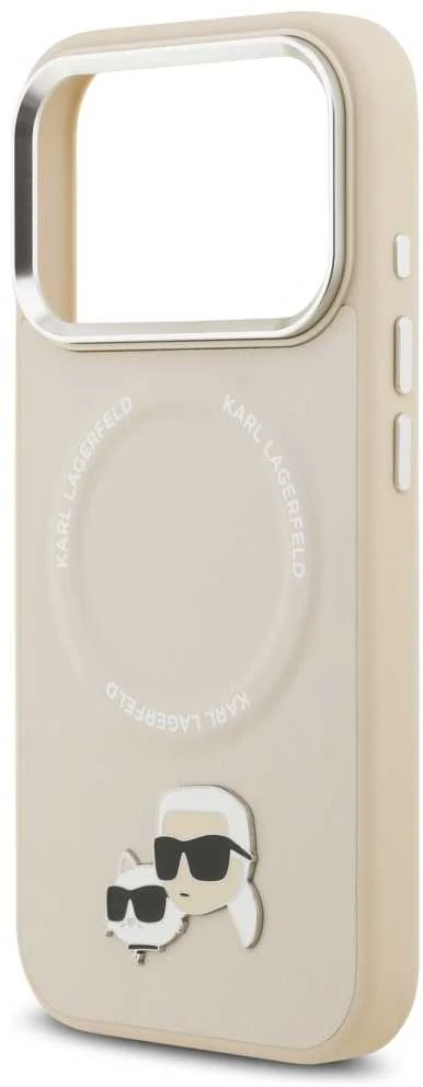 Karl Lagerfeld Karl & Choupette Pins MagSafe dėklas skirtas Apple iPhone 17 Pro rusvai gelsvas